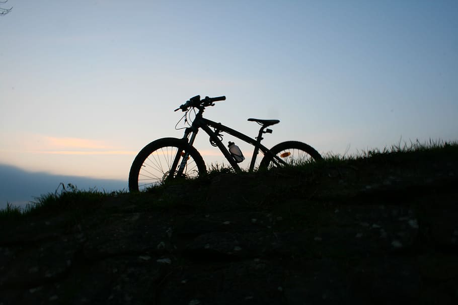 Bike, Evening, Sunset, Clouds, evening sky, silhouette, landscape HD wallpaper