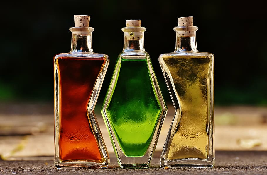 bottles, alcohol, form, three, matching, beverages, drink, container HD wallpaper