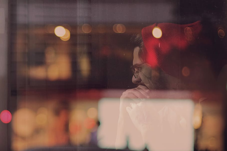 untitled, reflection, bokeh, indoor, man, tattoo, window, one person HD wallpaper