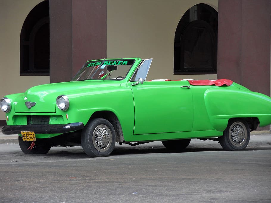 classic green convertible coupe parked near brown house, auto HD wallpaper