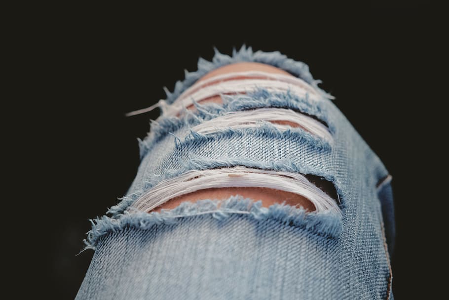 person wearing distressed blue denim bottoms, Ripped, Jeans, Pants, HD wallpaper