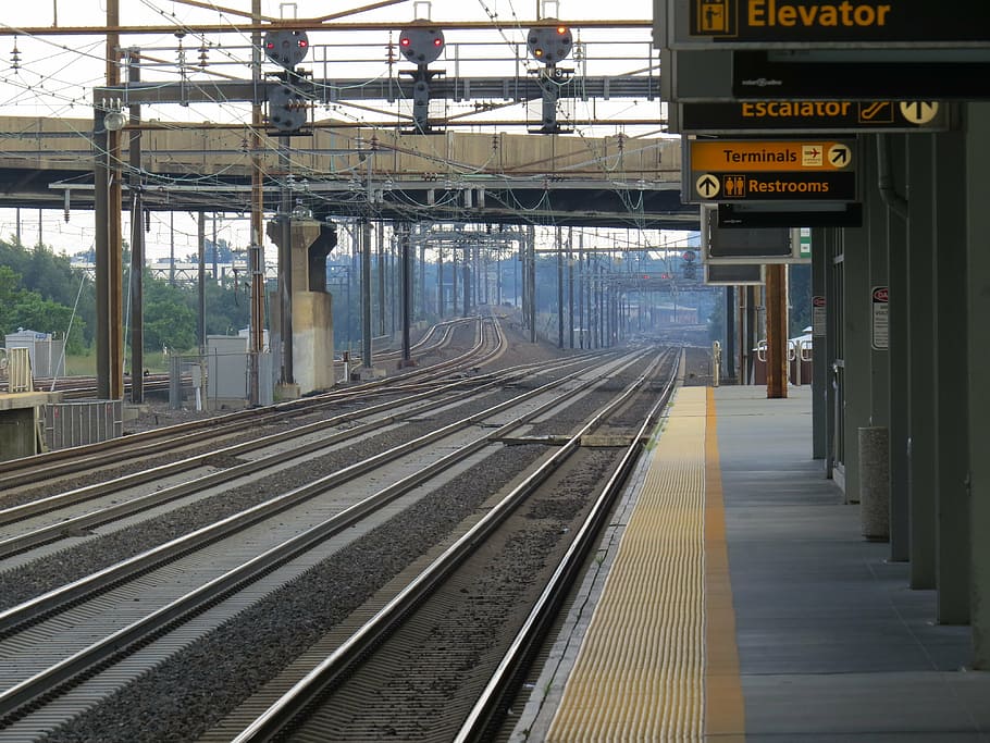 railroad, train, tracks, rails, transport, station, travel HD wallpaper