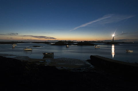 lighthouse, sea, ocean, side, france, atlantic, landscape, night HD wallpaper