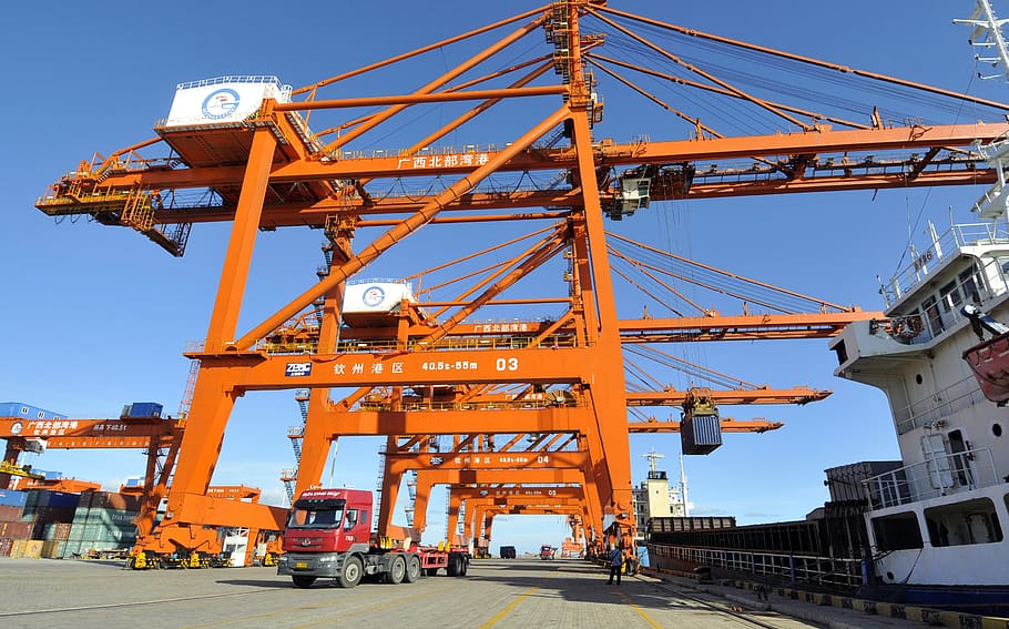 qinzhou, guangxi, port, crane, cargo ships, automotive, transportation, HD wallpaper