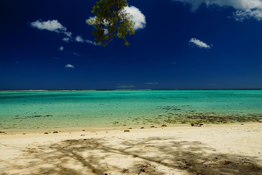 seashore, blue, indian ocean, mauritius, beach, lazur, sandy beach, HD wallpaper