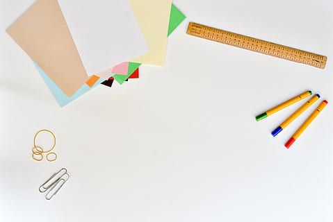 three yellow pen and yellow measuring ruler, desk, neat, workplace HD wallpaper