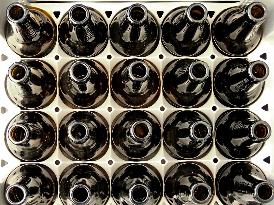 black glass bottle lot, beer box, empty, bottles, beer bottles HD wallpaper