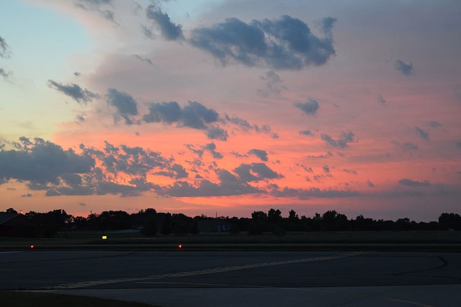 sky, sunset, horizon, orange, runway, dusk, evening, twilight HD wallpaper
