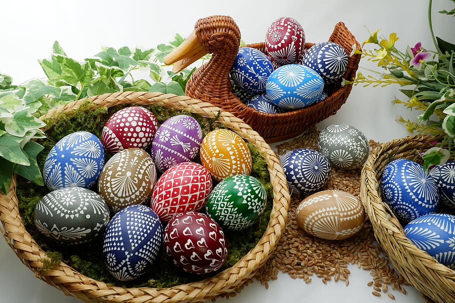 Easter egg lot, sorbian easter eggs, easter decoration, wax technique, HD wallpaper