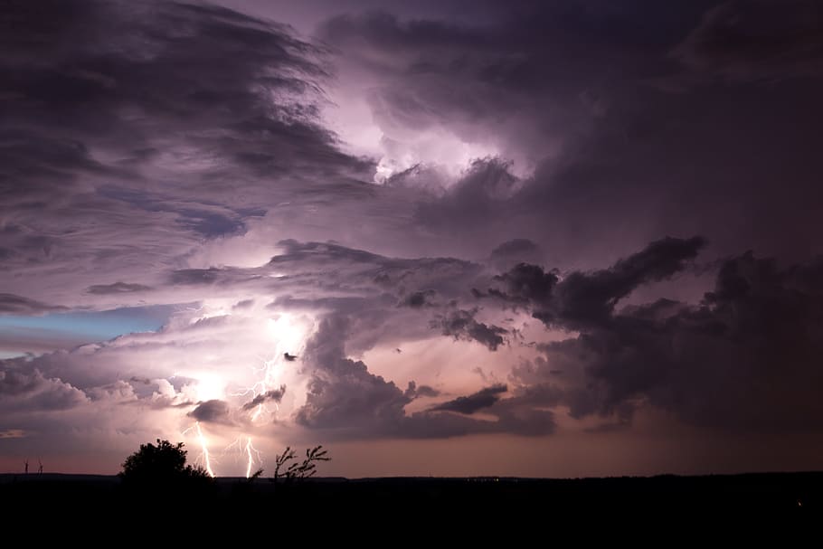 silhouette photo of lightning, nature, sky, thunderstorm, flash HD wallpaper