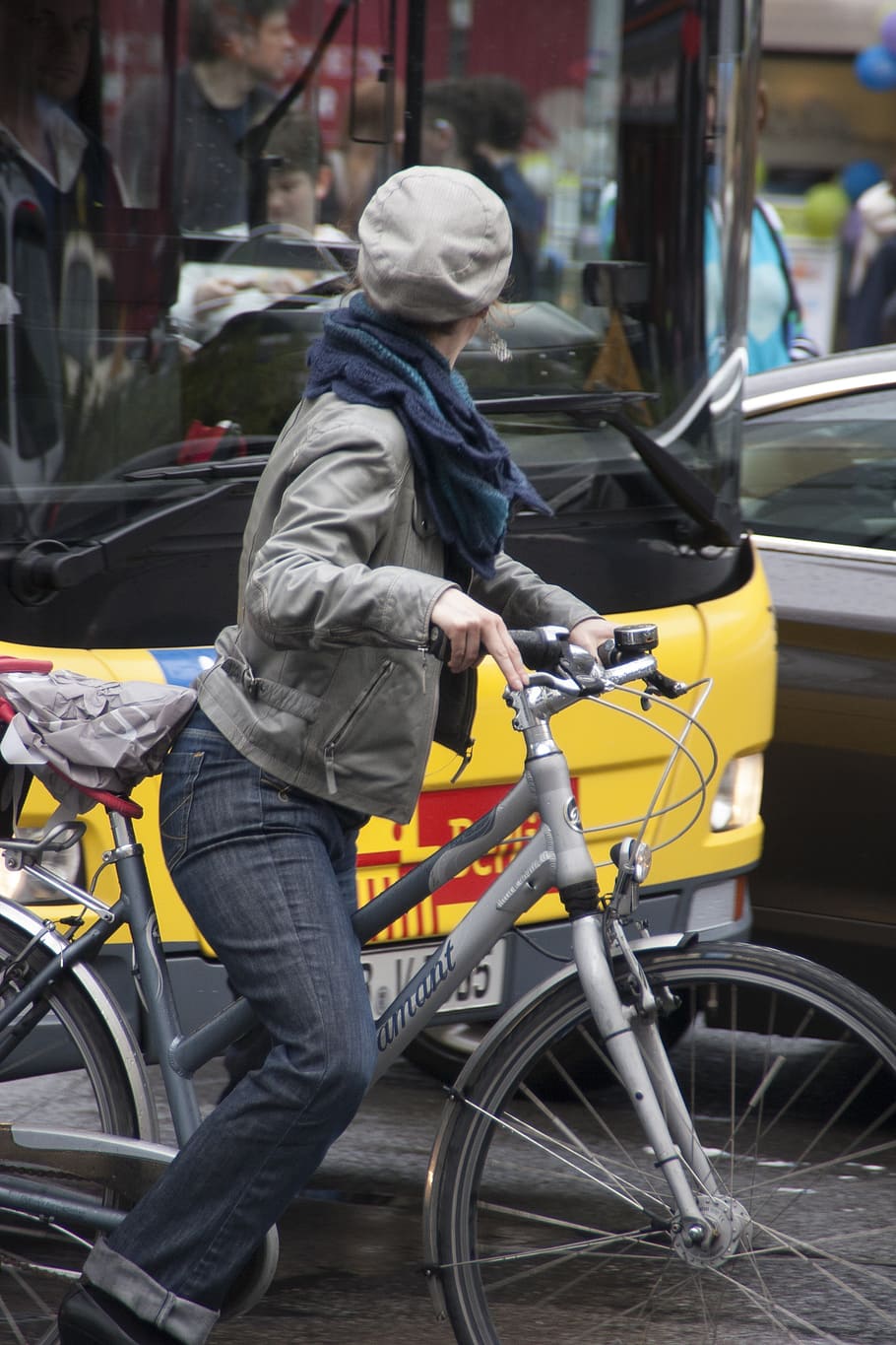 cyclist, traffic, bus, cycle, mode of transportation, land vehicle HD wallpaper