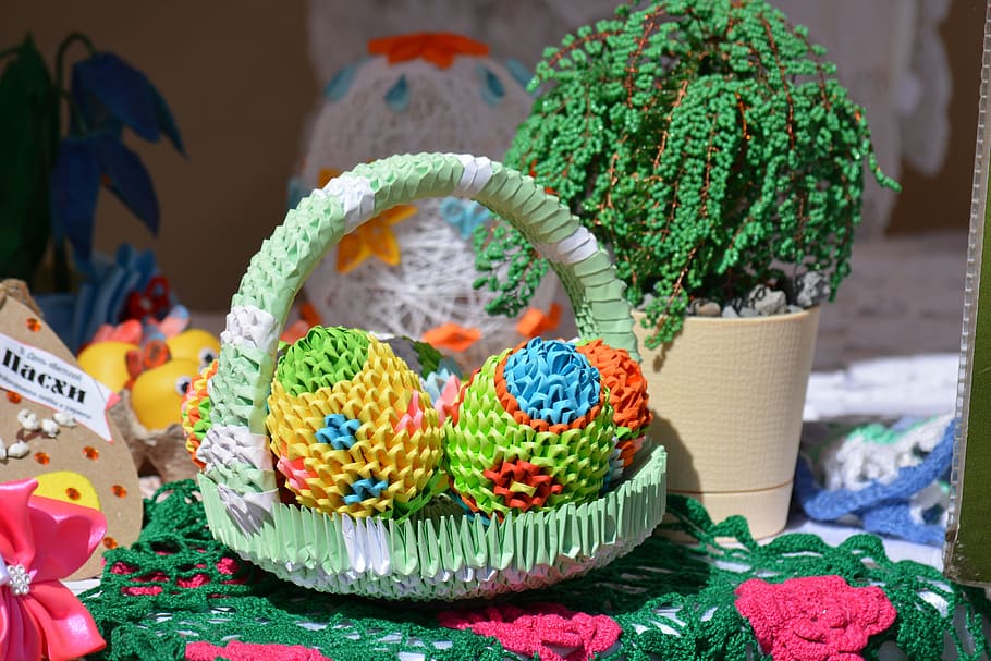 Origami, Needlework, Easter Eggs, holiday, spring, handmade HD wallpaper