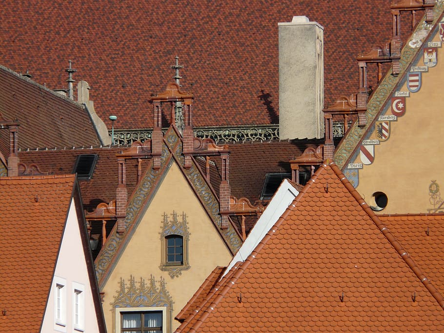 gable, roofs, homes, facades, old town, ulm, architecture, built structure