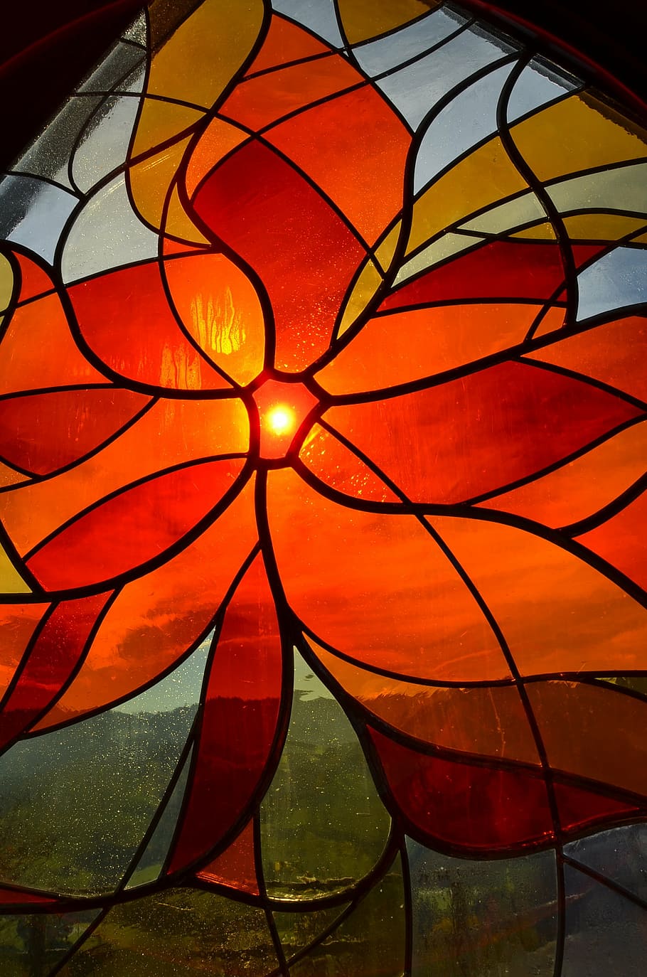 glass window, fire, flame, red, art, pattern, close-up, no people HD wallpaper