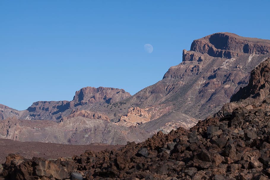read cañadas, caldera, teide, moon, crater, lunar landscape HD wallpaper