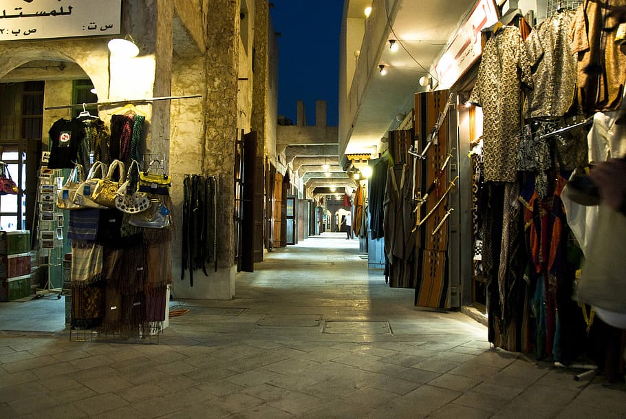 Souq Waqif, Doha, Qatar stores at night, photos, public domain, HD wallpaper