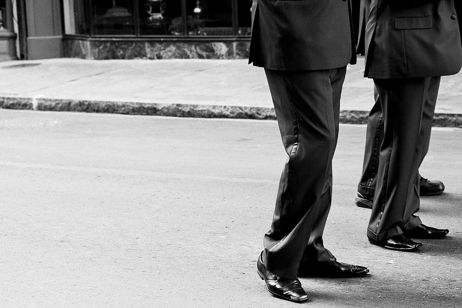 person wearing black dress pants, uniform, shoes, men, walking, HD wallpaper