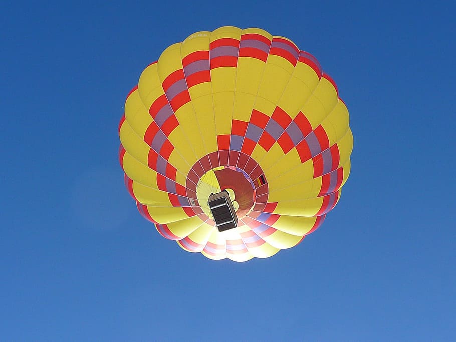 yellow and red hot air balloon, flight, hot air balloon ride