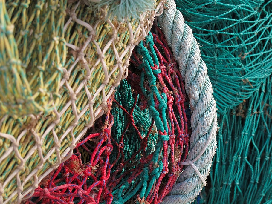 HD wallpaper: pile of fishing nets, network, rope, no people, day ...