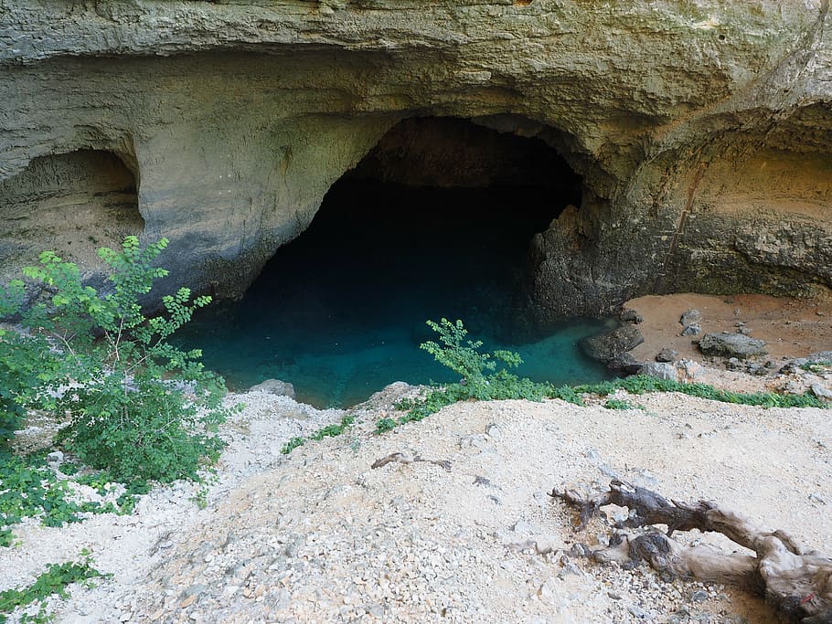 source de la sorgue, spring, water cave, river, source of sorgue HD wallpaper
