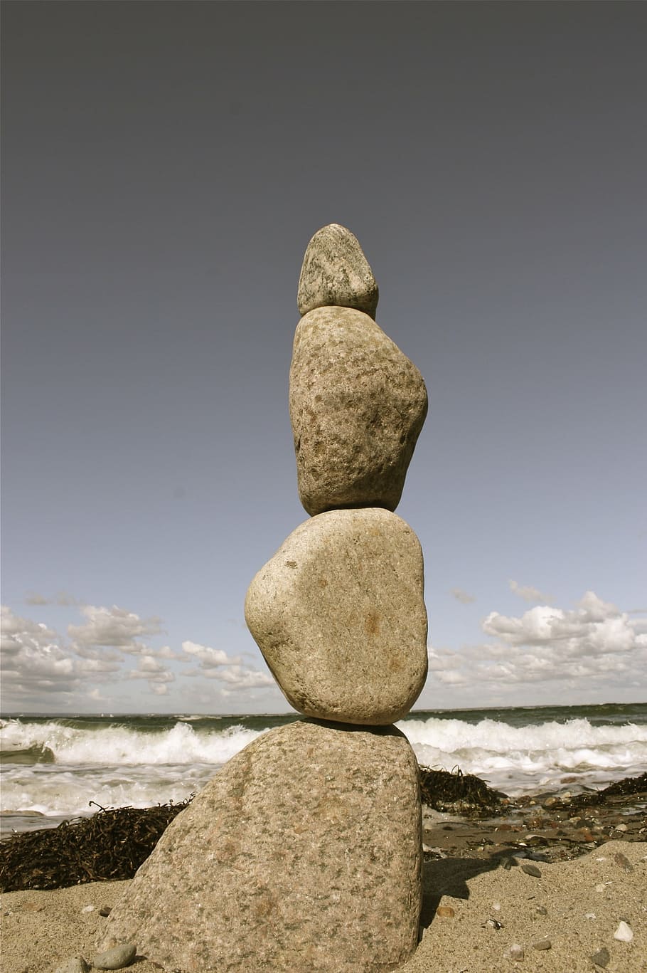 stone, stack, beach, sea, by the sea, water, nature, blue, rock HD wallpaper