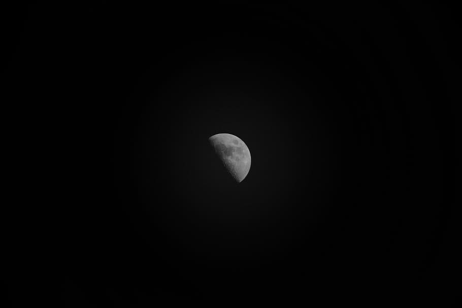 earth's moon, half moon, dark, night, sky, space, astronomy, scenics - nature HD wallpaper