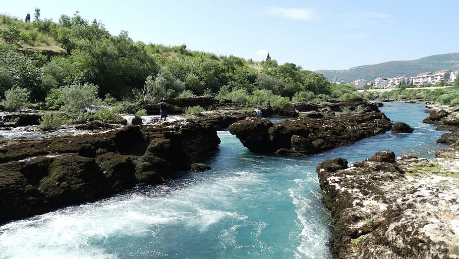 river, rocks, neretva, mostar, sea, beach, nature, coastline HD wallpaper