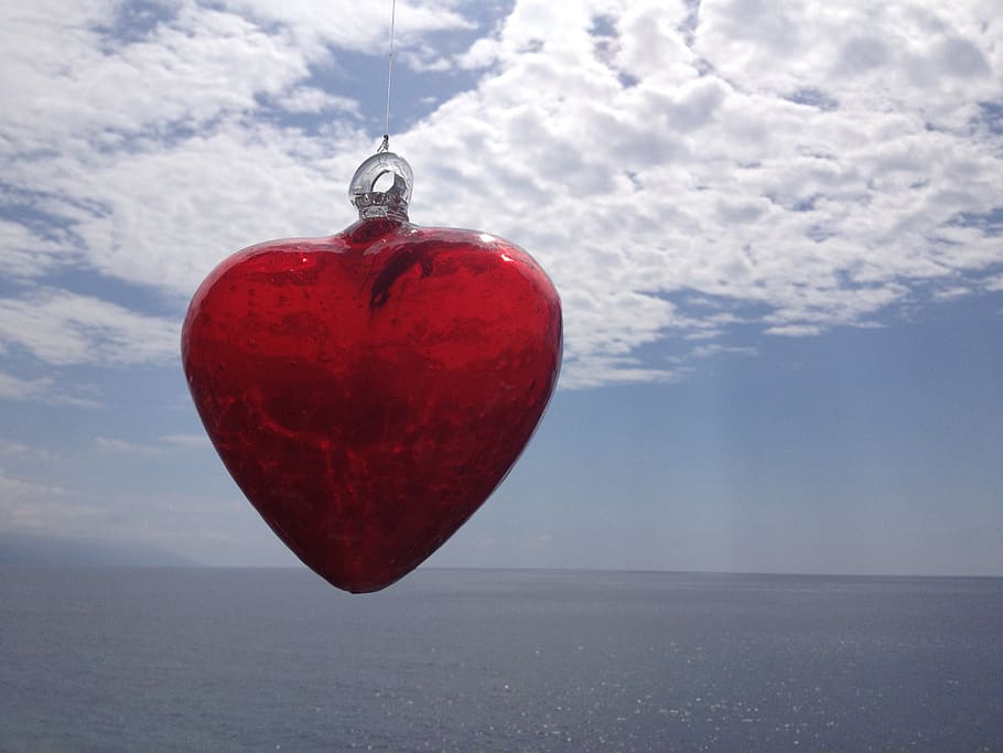 heart, clouds, glass, heart shape, red, positive emotion, love HD wallpaper