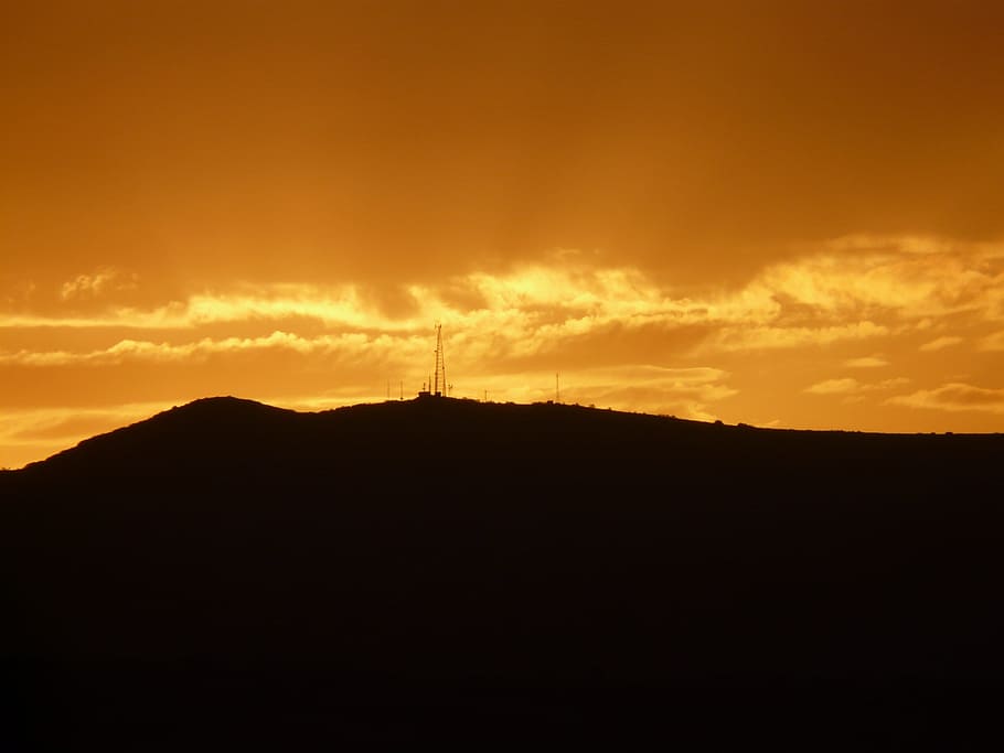Mountain, Transmission Tower, transmitter, radio tower, sunset, HD wallpaper