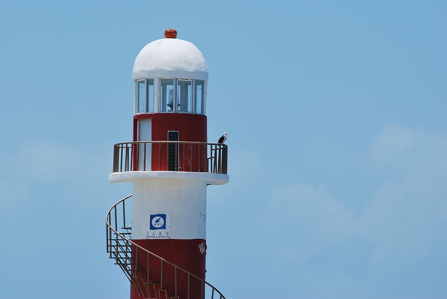 photo of red and white lighthouse, cancun, mexico, sky, architecture HD wallpaper