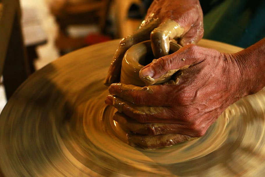 hands, spinning, workshop, handmade, ceramics, pottery, clay HD wallpaper