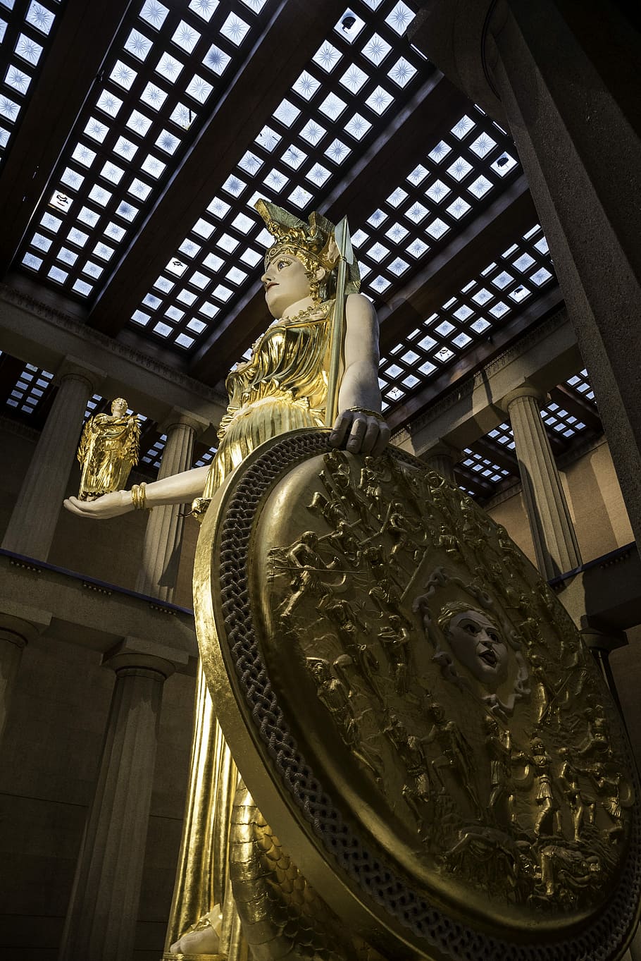 Side view of statue of Athena in Nashville, nike, public domain