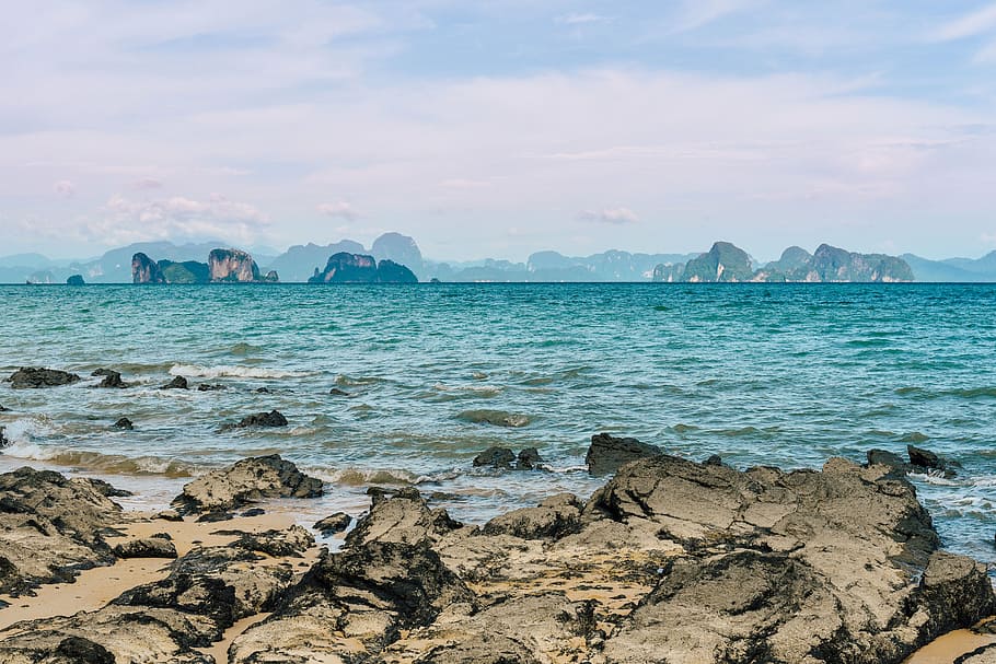 photography of sea near rock formation at daytime, ocean, rocks HD wallpaper