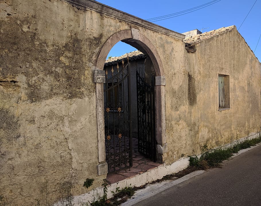 architecture, old, wall, greece, corfu, exterior, house, entrance HD wallpaper