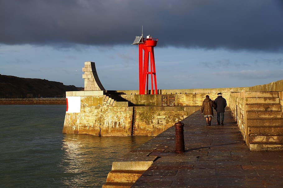 normandy, pair, port, water, cloud - sky, built structure, architecture HD wallpaper