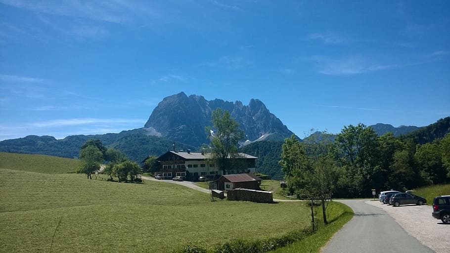 wilderkaiser, mountains, panorama, plant, tree, landscape, built structure HD wallpaper