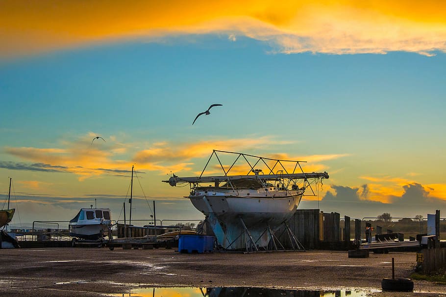 Calshot, Sunset, Sky, Ship, united states of america, transportation HD wallpaper