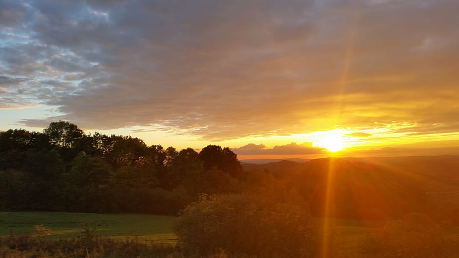 evening, sunset, landscape, evening sky, sunlight, germany HD wallpaper