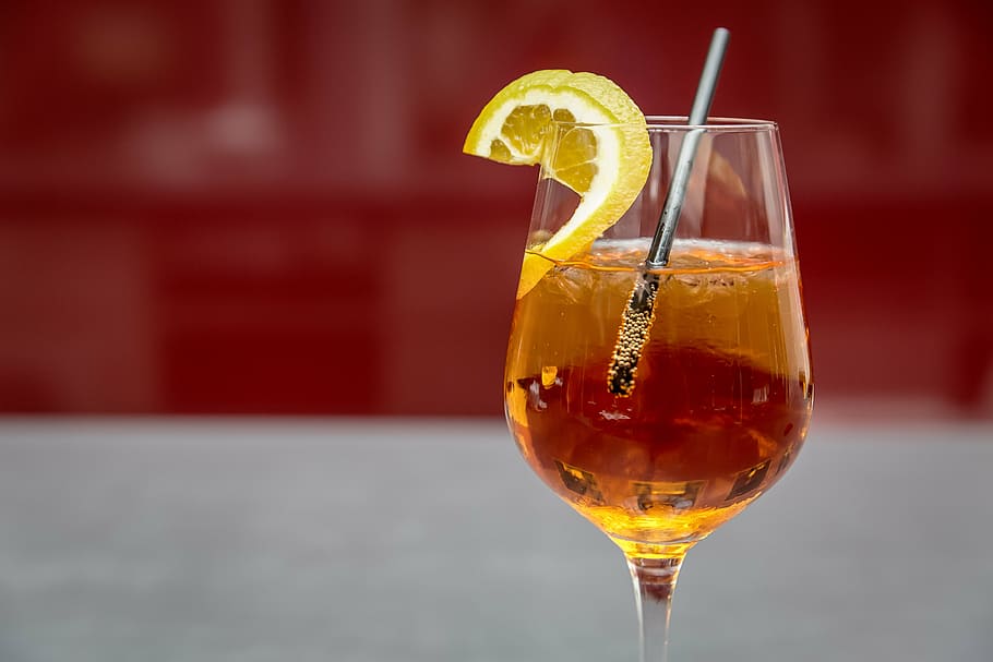 selective focus photography of wine glass, drink, straw, lemon HD wallpaper