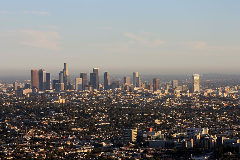 Skyline of Los Angeles, California during the day, buildings