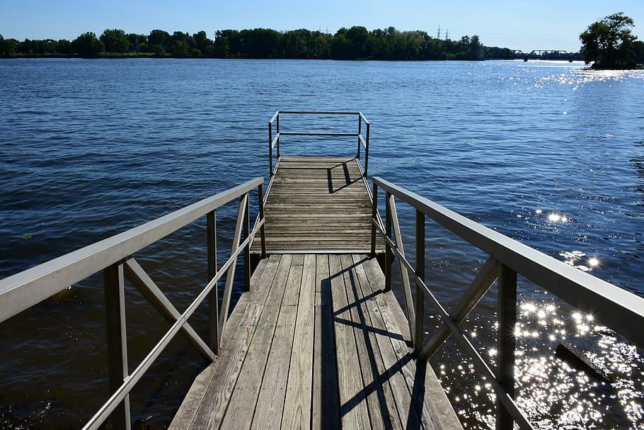 brown wooden dock on body of water, Quay, River, Water, Sky HD wallpaper