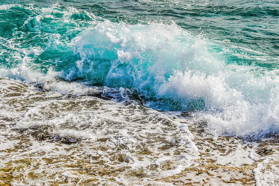 ocean waves, smashing, foam, spray, sea, nature, wind, power HD wallpaper