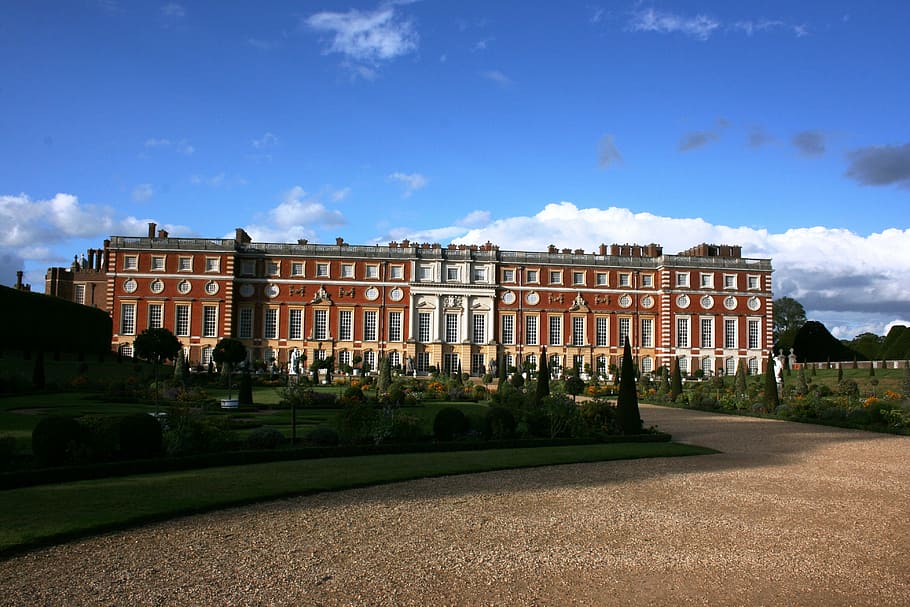 palace, hampton court, england, blue sky, uk, architecture, HD wallpaper