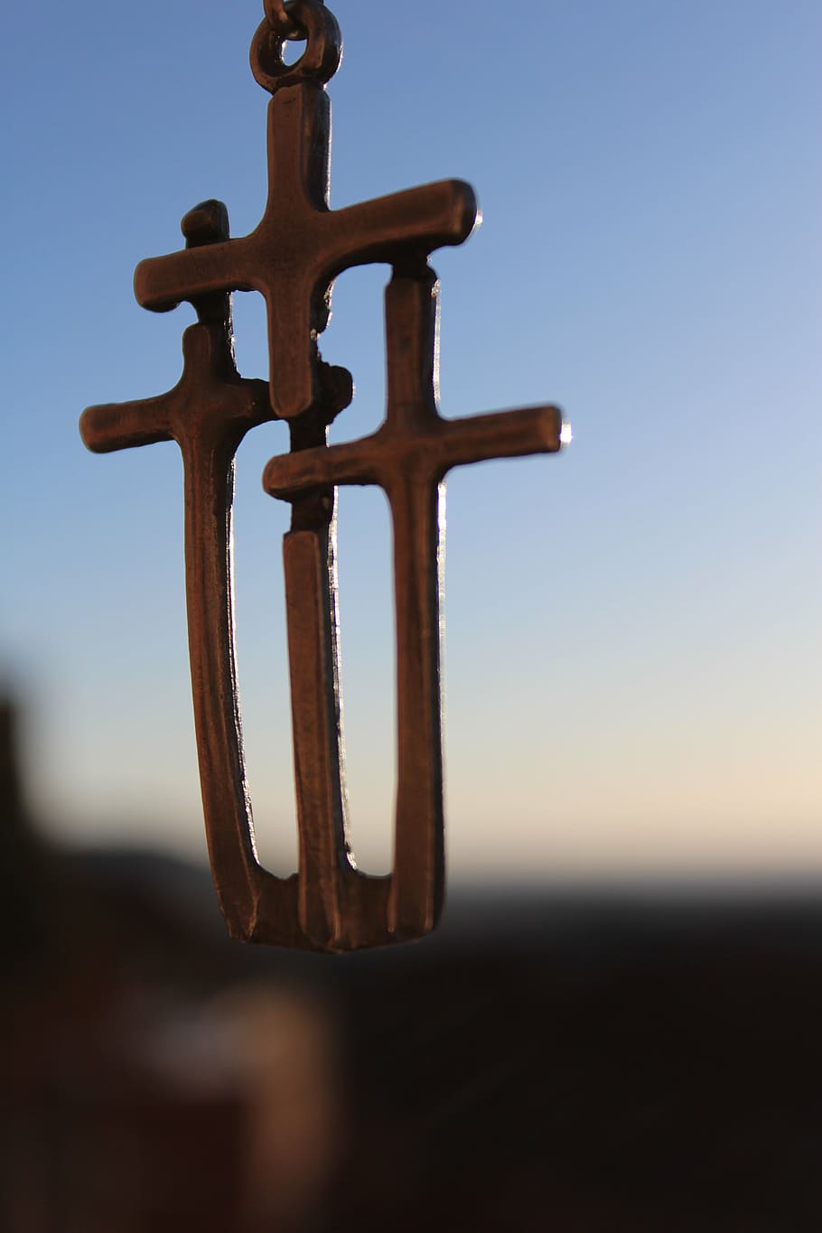 gold-colored triple cross pendant, christian, dom, necklace, religion, HD wallpaper