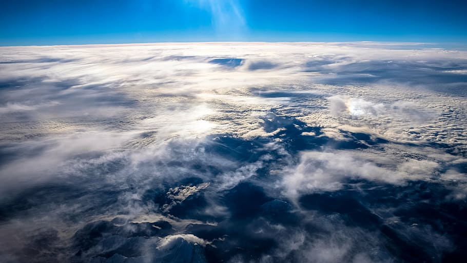 white and blue sky above mountain, clouds, cloudscape, sea of clouds HD wallpaper