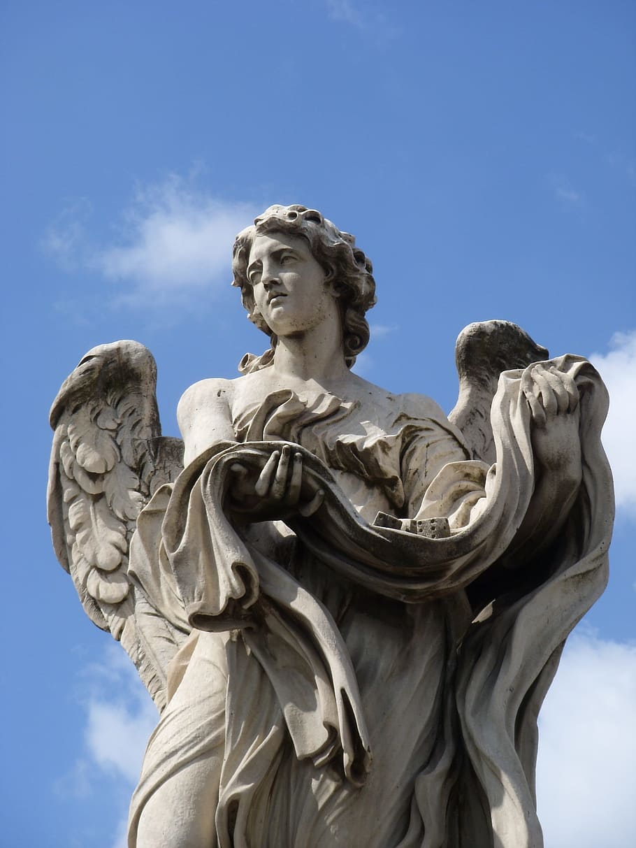 angel concrete statue under cloudy sky during daytime, rome, wing, HD wallpaper