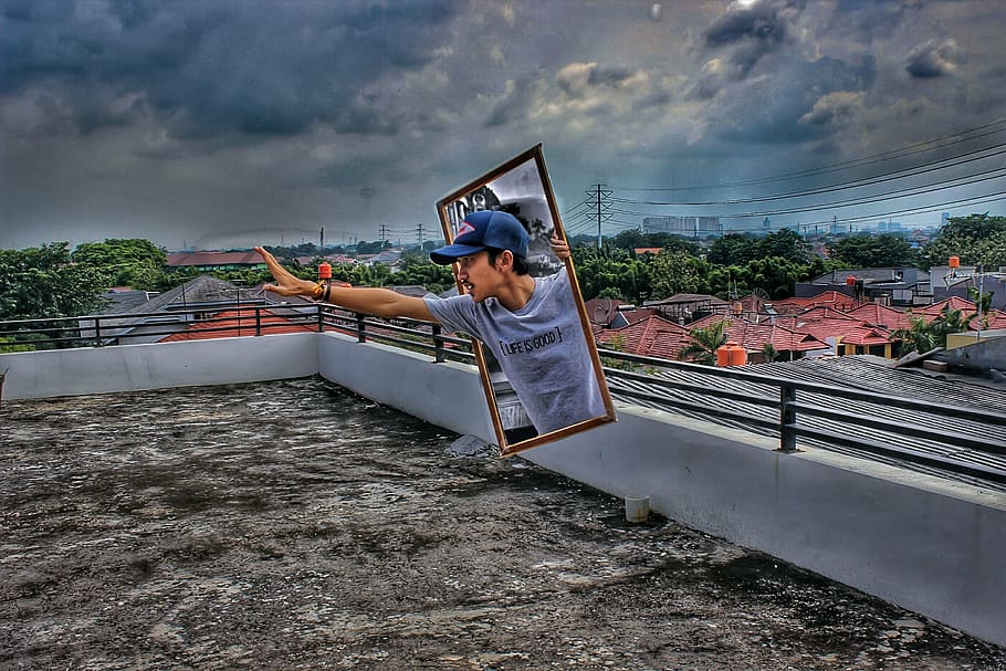 manipulation, hdr, urban, rooftop, magic, one person, architecture HD wallpaper