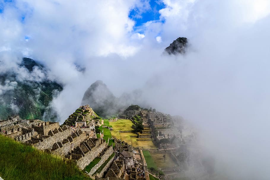 Ancient Ruins of Machu Picchu in Peru in the Clouds, cityscape