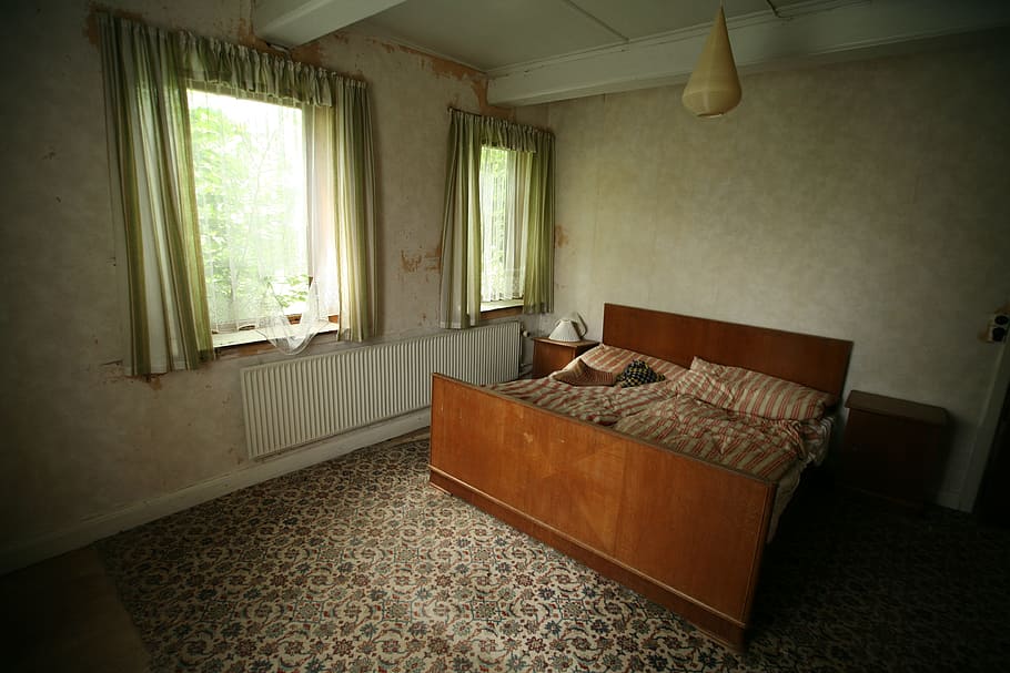 bed, bedroom, windows, design, curtains, floor, furniture, indoors HD wallpaper