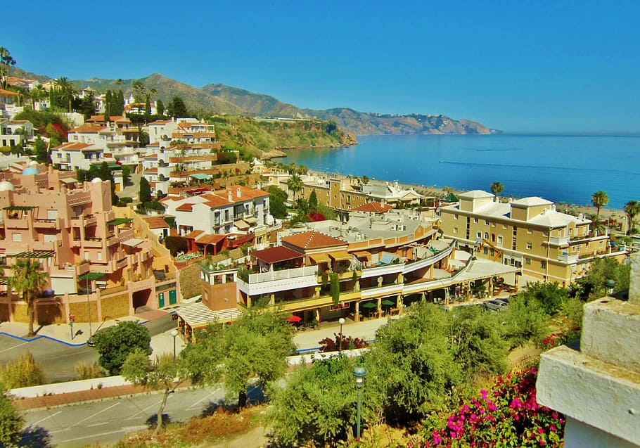 Nerja, Spain, Ocean, Nature, Outside, landscape, scenic, mountains, HD wallpaper